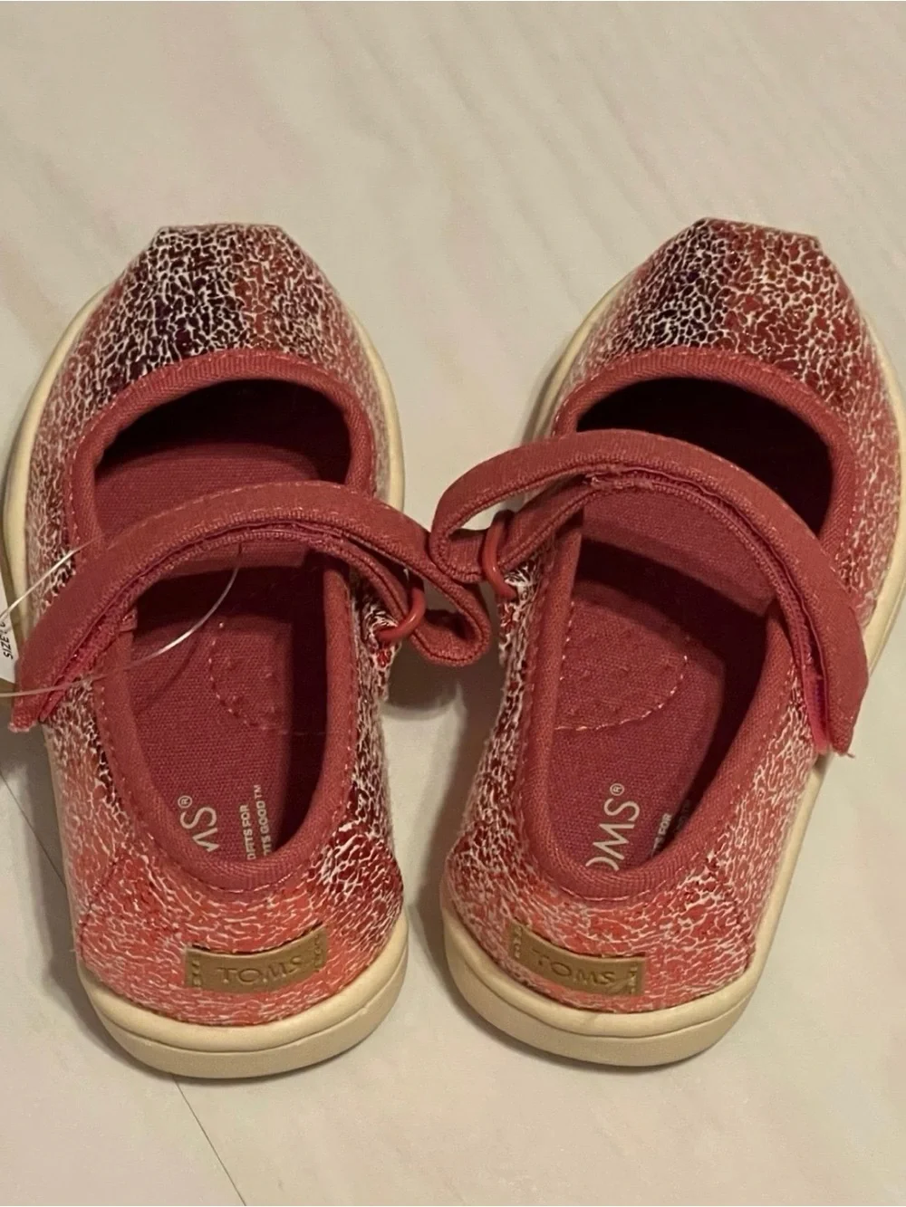 TOMS Kids Mary Jane in Dark Rose Crackle Foil